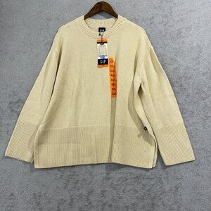NEW Gap Beige Women's XXL Cotton Knit Sweater Crewneck Long Sleeve Ribbed